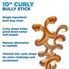 A close-up of a Best Bully Sticks 10-Inch Curly Bully Stick highlights its natural texture. This single-ingredient, protein-rich dog chew keeps your furry friend happy and healthy. Available in a 25 pack.