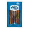 The blue package by Best Bully Sticks presents their 12-Inch Jumbo Bully Stick as thick, dark brown rawhide alternatives. These dental chews offer a satisfying and safe option for your pet&#39;s chewing needs.