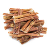 A pile of Best Bully Sticks 6-Inch Bladder Sticks on a white background.