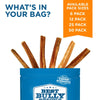 A blue container with several 6-Inch Thin Odor-Free Bully Sticks protruding from the top, labeled as &quot;Best Bully Sticks: a rawhide alternative,&quot; available in 6, 12, and 50-pack.