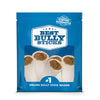 The blue packaging for the Bacon Cheese Stuffed Shin Bone (3 Pack) by Best Bully Sticks features white bully sticks, highlighting them as a durable chew and the #1 online bully stick brand. They offer a natural rawhide alternative that supports dental health.