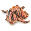 A pile of Best Bully Sticks&#39; Bully Bite, resembling beef tendons, sits on a white background, perfect as digestible treats for small dogs.