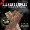 The Hickory Smoked Sampler Box by Best Bully Sticks features chew strips measuring 5-6 inches, complete with a decorative label and an impressive five-star rating.