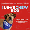 A dog wearing a bandana with the words i love Best Bully Sticks I Love Chew Variety Box.