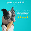 A dog chewing on a Small Himalayan Golden Yak Cheese Odor-Free (3 Pack) with the words peace of mind by Best Bully Sticks.