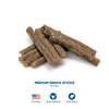 Medium snack sticks, including bully sticks and chews, are shown on a white background in the Best Bully Sticks Holiday Treats &amp; Chews Box.