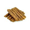 A pile of Wild Hare Sausage sticks on a white background from Best Bully Sticks.